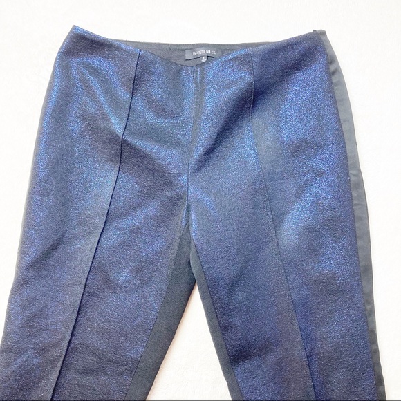 Lafayette 148 formal dress pants tuxedo satin trim blue shimmer - Picture 2 of 7